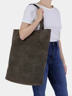 Torebki damskie - Mega shopper duża torba brązowa na zamek - miniaturka - grafika 1