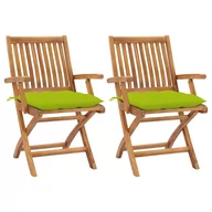 Fotele i krzesła ogrodowe - vidaXL Krzesła ogrodowe, 2 szt., jasnozielone poduszki, drewno tekowe - miniaturka - grafika 1