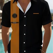 Inne - TEMU Męska Koszula z Geometrycznym Nadrukiem - Casualowa, Oddychająca, Poliestrowa, Możliwość Prania w Pralce - miniaturka - grafika 1