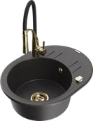 Zlewozmywaki z baterią - Mexen Kevin zlewozmywak granitowy 1-komorowy z ociekaczem i baterią kuchenną Aster, czarny nakrapiany - 6517-76-73450-57-G - miniaturka - grafika 1