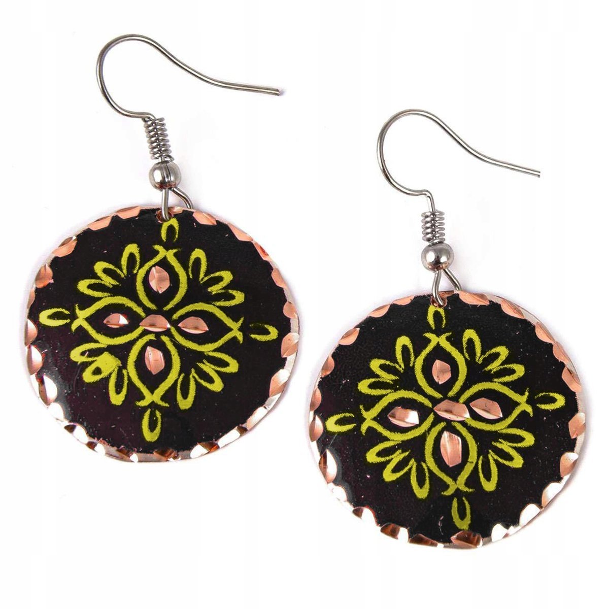 Kolczyki Miedziane Koła Okrągłe Kwiaty Boho Biżuteria Dla Kobiety Piękne