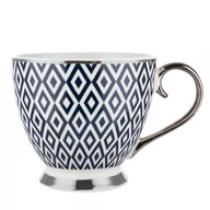 Kubki - Kubek porcelanowy na nóżce Florina Geometric Blue Silver 460 ml - miniaturka - grafika 1