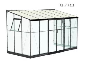 HALLS szklarnia przyścienna QUBE 612 (7 m2; 1,88 x 3,74 m), czarna-  szkło hartowane + baza - Szklarnie ogrodowe - miniaturka - grafika 2