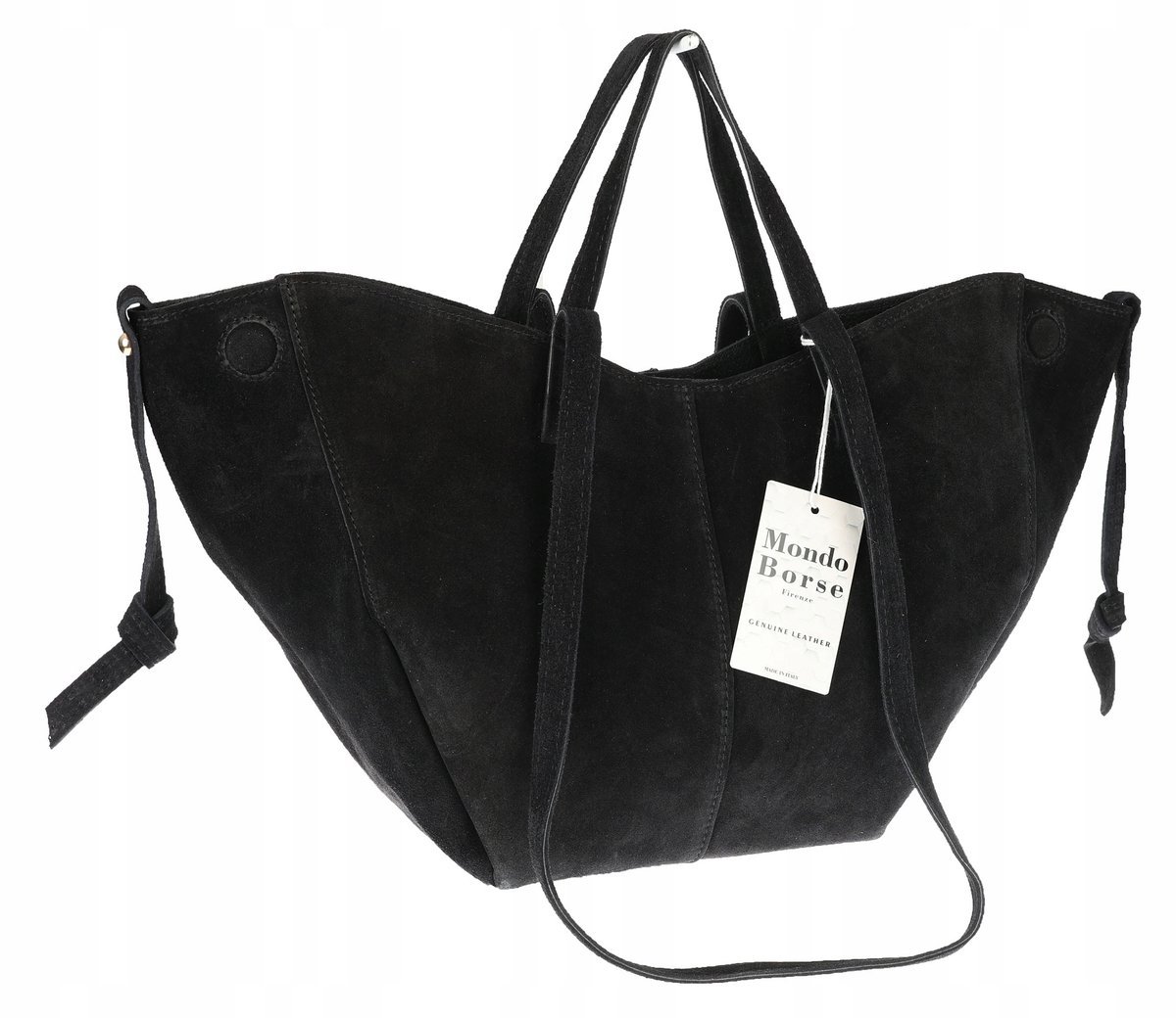 Włoska torebka damska VERA PELLE skórzana zamszowa shopper MB09 Czarna