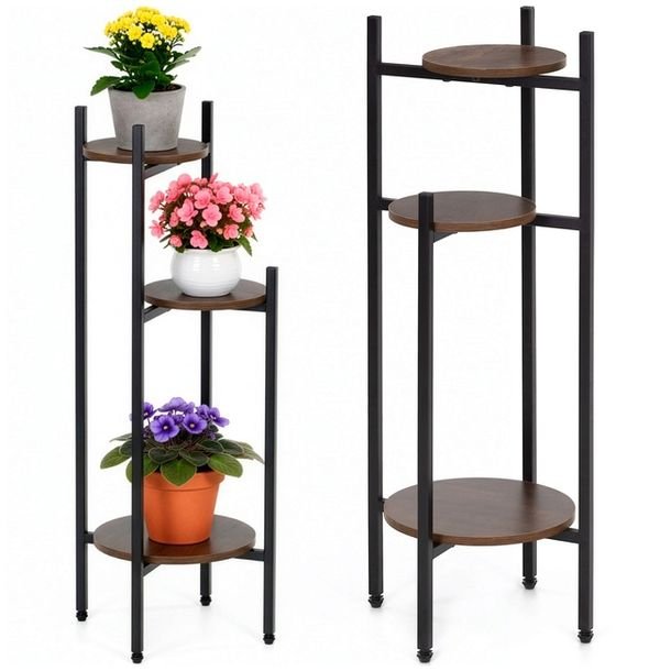 Kwietnik metalowy 81 cm stojak na kwiaty z 3 półkami loft nowoczesny czarno