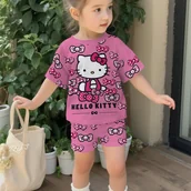 Dresy i komplety dla dziewczynek - TEMU Ten zestaw zawiera zabawny nadruk 3D z Hello Kitty w kropki i kokardki, idealny dla dziewczynek. Składa się z krótkiego swetra i sportowych - miniaturka - grafika 1