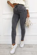 Spodnie damskie - SZARE SPODNIE JEANSOWE SKINNY Z WYSOKIM STANEM - Olika - miniaturka - grafika 1