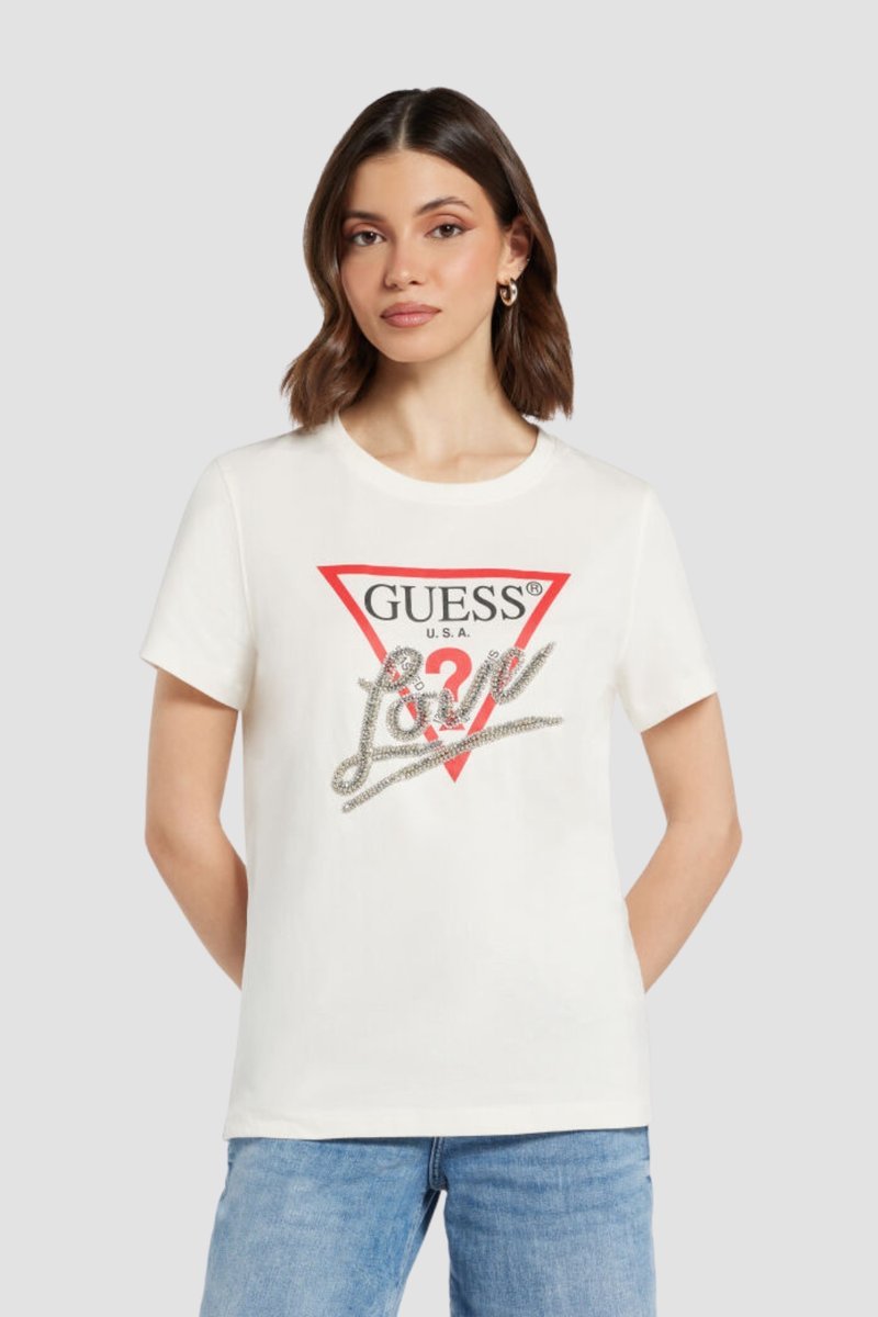 GUESS Biały t-shirt damski Love Tee S