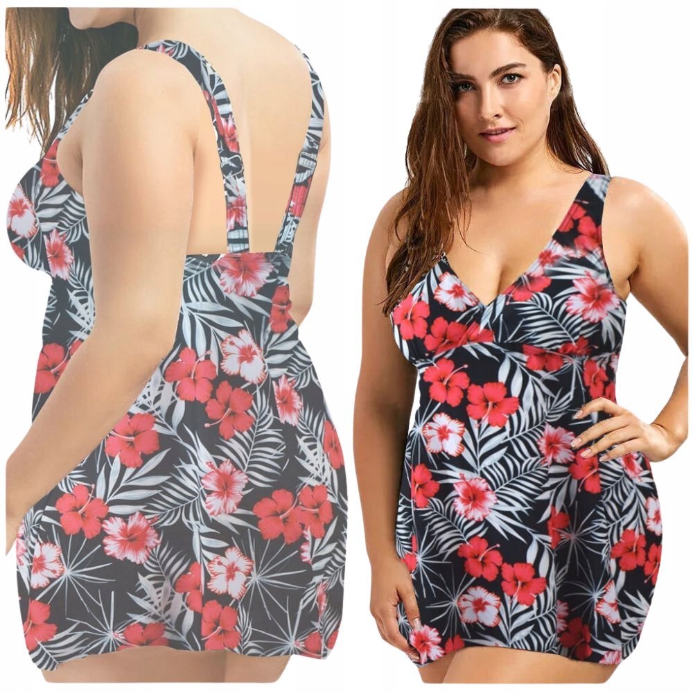 STRÓJ KĄPIELOWY DWUCZĘŚCIOWY SPODENKI TUNIKA PLUS SIZE KOMPLET BOHO XL
