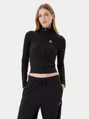 Bluzy damskie - adidas Bluza Essentials Ribbed JD5905 Czarny Slim Fit - miniaturka - grafika 1