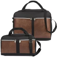 Walizki - Torba podróżna samolotowa i kosmetyczka zestaw dwóch toreb fitness brązowa brązowy, beżowy - miniaturka - grafika 1