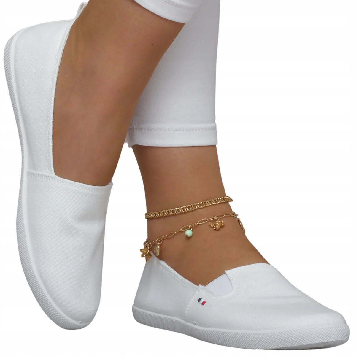 TENISÓWKI DAMSKIE BIAŁE WSUWANE SLIP ON BALERINY 38 niskie biały