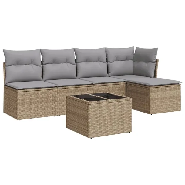 Zestaw Wypoczynkowy z Rattanu PE, Stół, Sofa, Podnóżek, Beżowy, 227x11