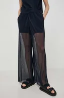 Spodnie damskie - Armani Exchange spodnie damskie kolor granatowy szerokie high waist - miniaturka - grafika 1