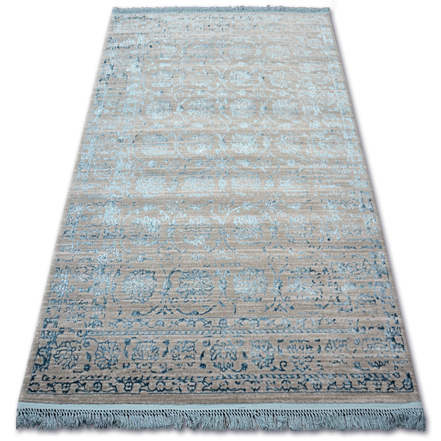 Dywan AKRYL MANYAS 193AA Szary/Niebieski frędzle niebieski 80x300 cm