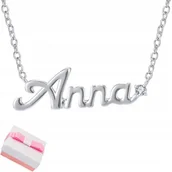 Biżuteria dla dzieci - NASZYJNIK SREBRNY RODOWANY ŁAŃCUSZEK DAMSKI IMIĘ ANNA SREBRO 925 - miniaturka - grafika 1
