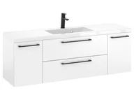 Szafki łazienkowe - Szafka Wisząca Z Umywalką RON 140 cm D - Biały Mat - Uchwyty Czarne Matowe - miniaturka - grafika 1