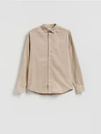 Koszule męskie - Reserved - Koszula slim z bawełny egipskiej - beżowy - miniaturka - grafika 1
