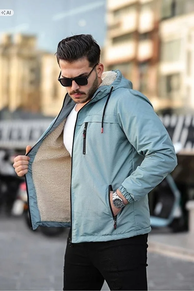 MĘSKA KURTKA Z BLACHĄ Z KAPTUREM SPORTOWY STYL L 5IA