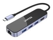 Wtyczki i adaptery - UNITEK D1084A Hub USB-C 3x USB-A 3.1 HDMI 4K PD 100W - miniaturka - grafika 1