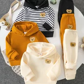 Komplety dla niemowląt - TEMU Zestaw trzyczęściowy dla niemowląt, chłopięcy, jesienny i zimowy, polarowy sweter, zestaw 6 sztuk, z aplikacjami misiów, odpowiedni do noszenia - miniaturka - grafika 1