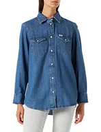 Koszulki i topy damskie - Wrangler Damska koszulka Heritage, Mid Indigo, M - miniaturka - grafika 1