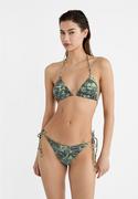 Stroje kąpielowe - Stradivarius Dół od bikini z nadrukiem i plecionymi sznurkami  Khaki XS - miniaturka - grafika 1