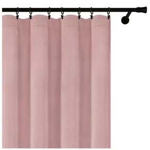 Voppi Długa różowa zasłona okienna na taśmie 140 x 260 cm welurowa zasłona na żabki agrafki tunel pudrowy róż - Zasłony - miniaturka - grafika 1
