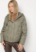 Kurtki damskie - Jasnozielona Przejściowa Kurtka z Oryginalnym Pikowaniem i Kapturem Aruvitte - miniaturka - grafika 1