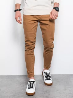Spodnie męskie - Spodnie męskie jeansowe o kroju SLIM FIT - camel V10 P1058 - grafika 1