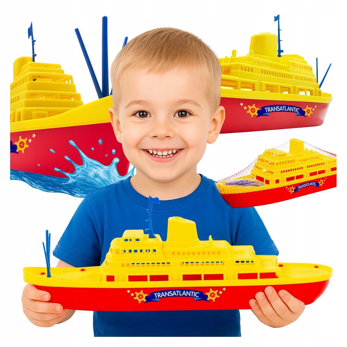 KLASYCZNA zabawka STATEK duży do wanny WODY KĄPIELI na BASEN na PLAŻĘ 48 cm