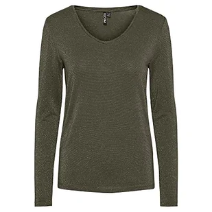 Bestseller A/S Damska koszulka Pcbillo Ls V-Neck Lurex Stripes Noos FC, Liście winogron/paski: złote, L - Koszulki i topy damskie - miniaturka - grafika 1