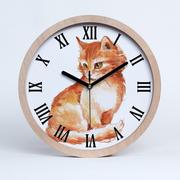 Zegary - Zegar ścienny drewniany rzymski rudy kot fi 30 cm, Tulup - miniaturka - grafika 1