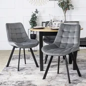 Krzesła - Zestaw 4x Krzesło Tapicerowane do Salonu RICK Szare Welurowe Nowoczesne Loft - miniaturka - grafika 1