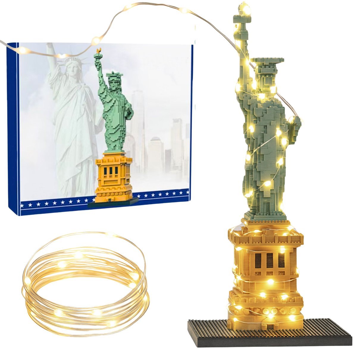 KLOCKI KONSTRUKCYJNE STATUA WOLNOŚCI USA NEW YORK XXL 45 CM OŚWIETLENIE LED