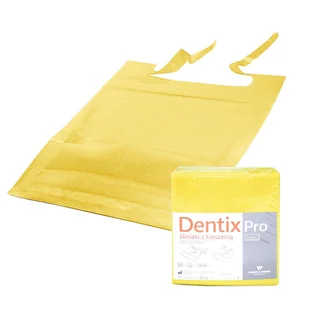Śliniak dentystyczny z kieszonką 39cm x 48cm żółty podfoliowany 54g DentixPro 50szt - Sprzęt i akcesoria stomatologiczne - miniaturka - grafika 1