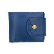 Portfele - Niebieski portfel damski skórzany ręcznie uszyty na bilon - miniaturka - grafika 1