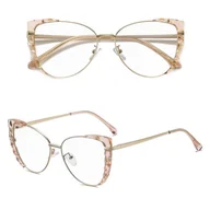 Okulary korekcyjne, oprawki, szkła - Damskie kocie okulary zerówki do komputera BLUE LIGHT z flexami 25136D peach/gold - miniaturka - grafika 1