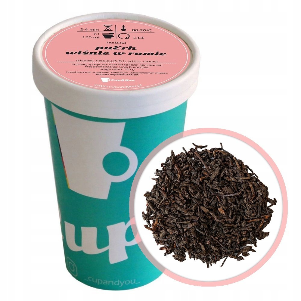 Herbata czerwona pu-erh WIŚNIE W RUMIE premium liściasta wiśnie PuErh 150g - herbata liściasta sypana mieszanka napar susz