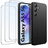 Etui i futerały do telefonów - ZESTAW Etui do Samsung A55 5G Matowe Czarne Silikon Slim + 3 SZTUKI SZKŁO - miniaturka - grafika 1