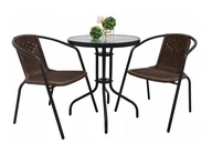 Meble ogrodowe - Zestaw ogrodowy kawowy na taras dla 2 osób stół fi60 i krzesła brązowy - miniaturka - grafika 1