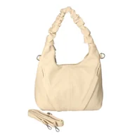 Torebki damskie - Torebka Damska typu hobo z marszczonym uchwytem jasnobeżowa - miniaturka - grafika 1