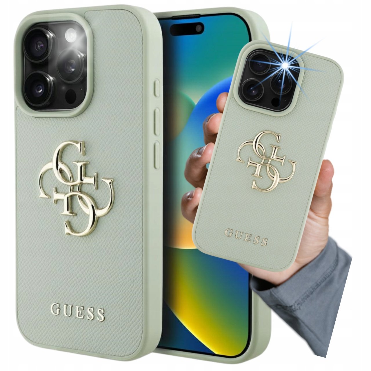 Guess Etui Grained Big 4G Small Classic Logo do iPhone 16 Pro, zielone