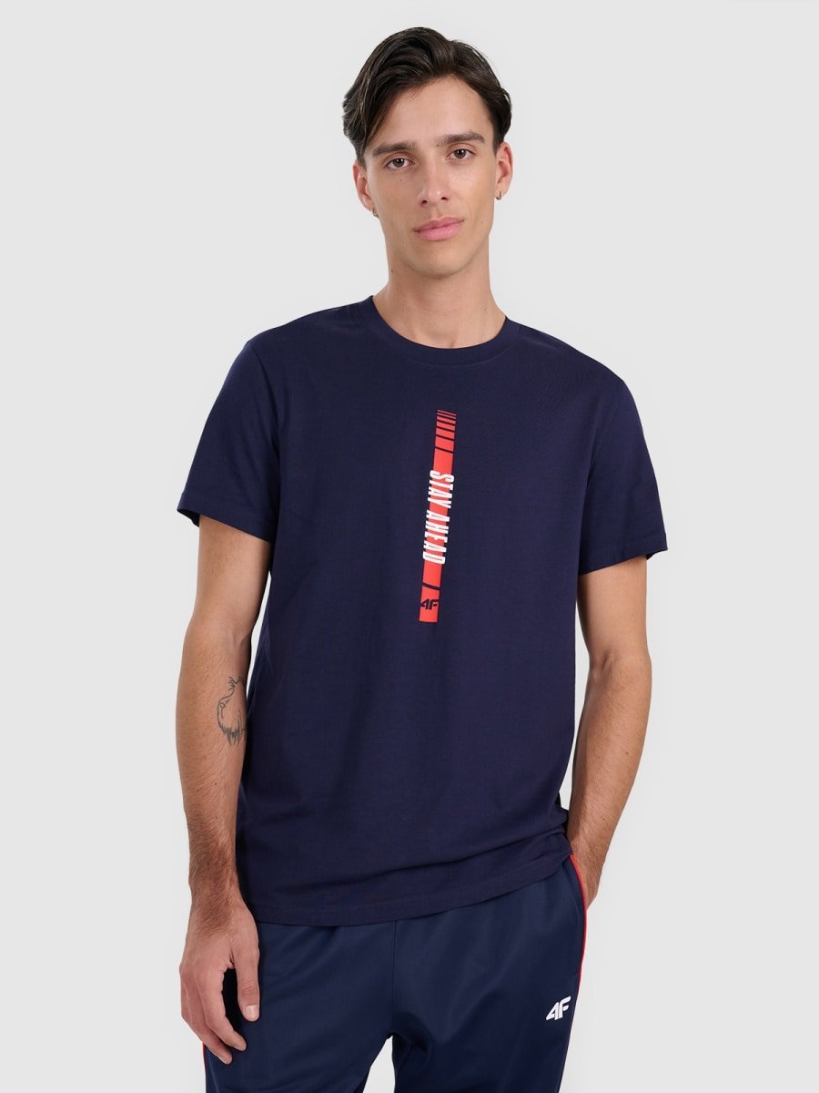 Klasyczna koszulka bawełniana dla mężczyzny 4F 4FRAW25TTSHM3225-31S Granatowy S