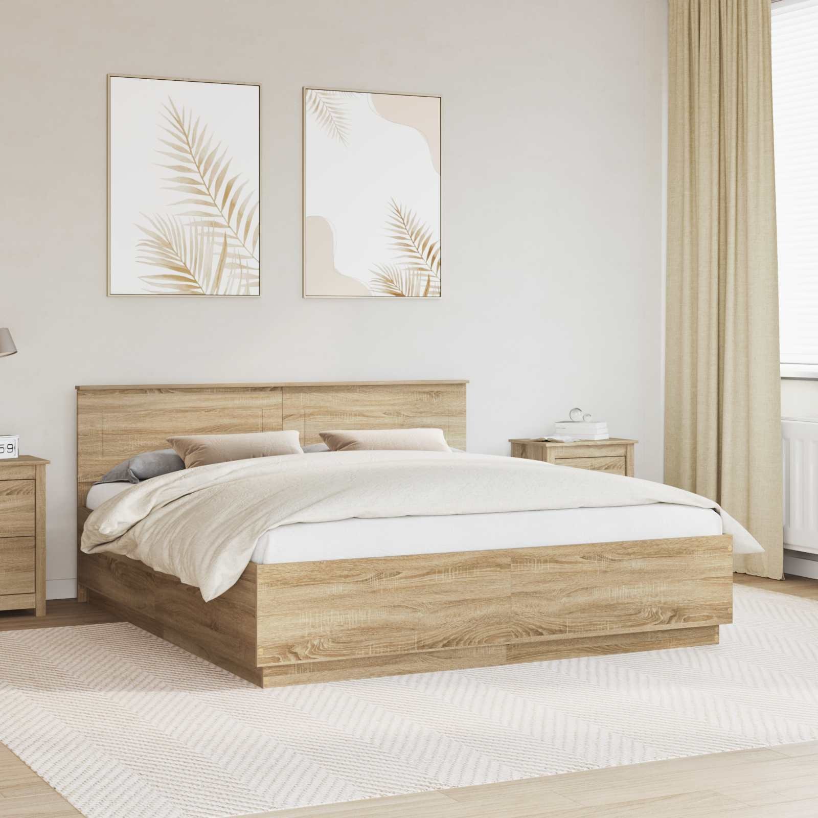 vidaXL Ramka łóżka Dąb Sonoma 200 x 200 cm Materiał z drewna pochodzenia