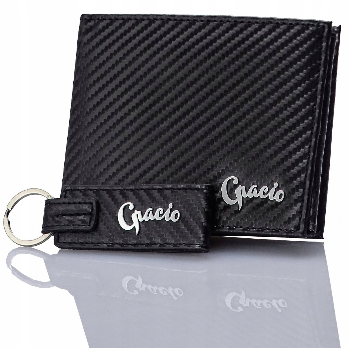 STYLOWY I MODNY Portfel MESKI Skorzany CZARNY RFID Brelok do KLUCZY GRACIO