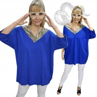 Bluzki damskie - ELEGANCKA TUNIKA WĘŻOWY POŁYSK luźna bluzka bawełna serek 54 56 7XL 3105 - miniaturka - grafika 1