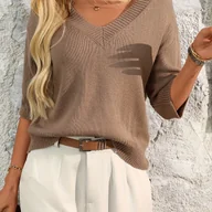 Swetry damskie - TEMU Damski Lekki Sweter z Dekoltem w Serek - Casualowy Pulower z Krótkim Rękawem i Zmniejszonymi Ramionami, Miękki i Oddychający na Wiosnę/, Idealny - miniaturka - grafika 1