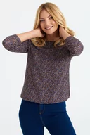 Swetry damskie - Luźny sweter z troczkami u dołu, kolorowy nadruk - Greenpoint - miniaturka - grafika 1