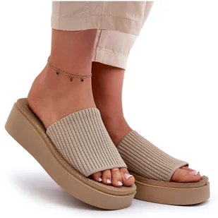 Klapki Damskie Na Platformie Sergio Leone SK083H Beżowe beżowy - Klapki i japonki damskie - miniaturka - grafika 1